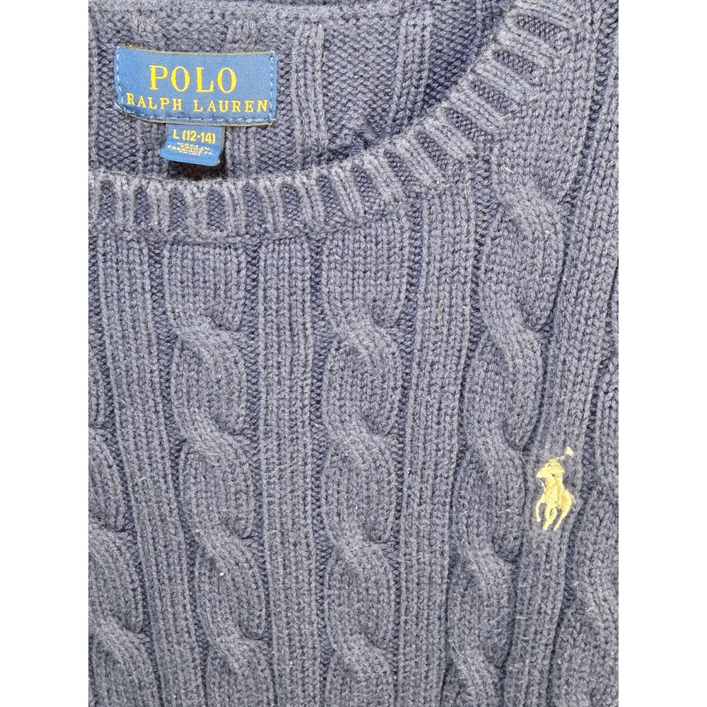 Polo Ralph Lauren Kids Blue Cable Knit Sweater Pony Logo Size‎ L 12-14